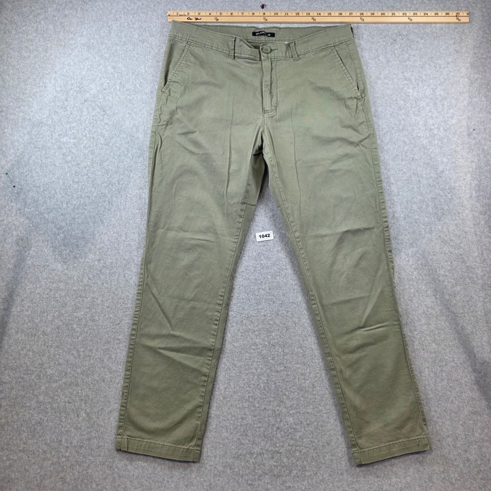 Zudio Mens Chino Pants Size 34 Olive Green Flat Front Straight Leg Trousers